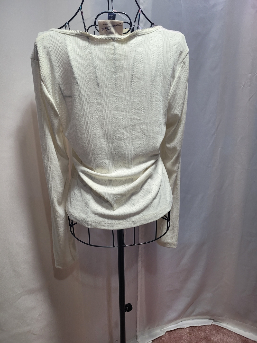 Universal Thread Cream Ribbed Button-Front Long Sleeve Top - Picture 3 of 4